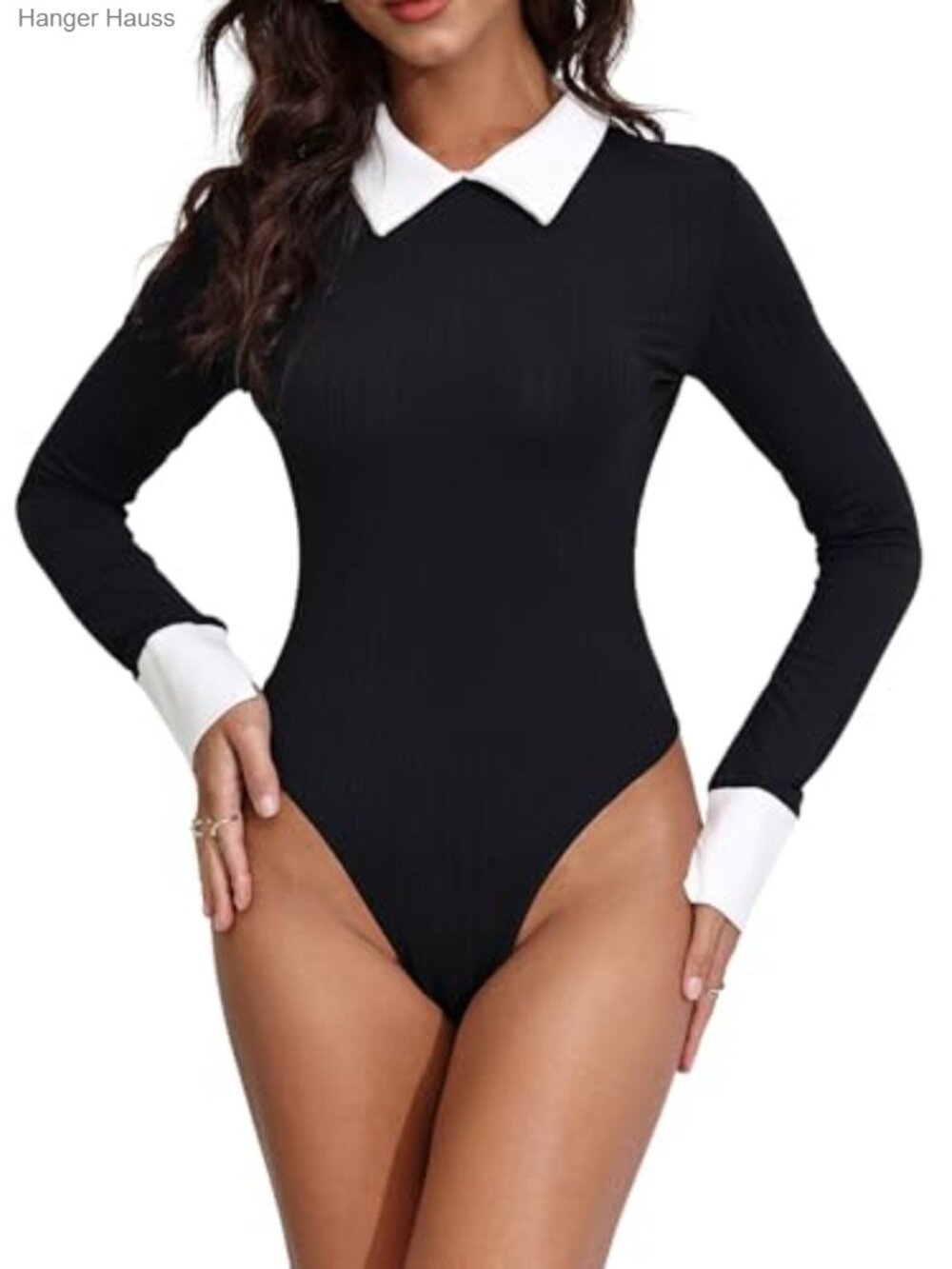Milumia Rib Knit Long Sleeve Keyhole Back Bodysuit Top